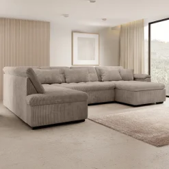 Nicoreta - Hoekbank 5-zits met chaise longue - Ribstof bruin - Rechts