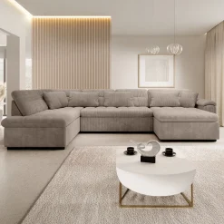Nicoreta - Hoekbank 5-zits met chaise longue - Ribstof bruin - Rechts