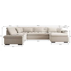 Nicoreta - Hoekbank 5-zits met chaise longue - Ribstof bruin - Rechts