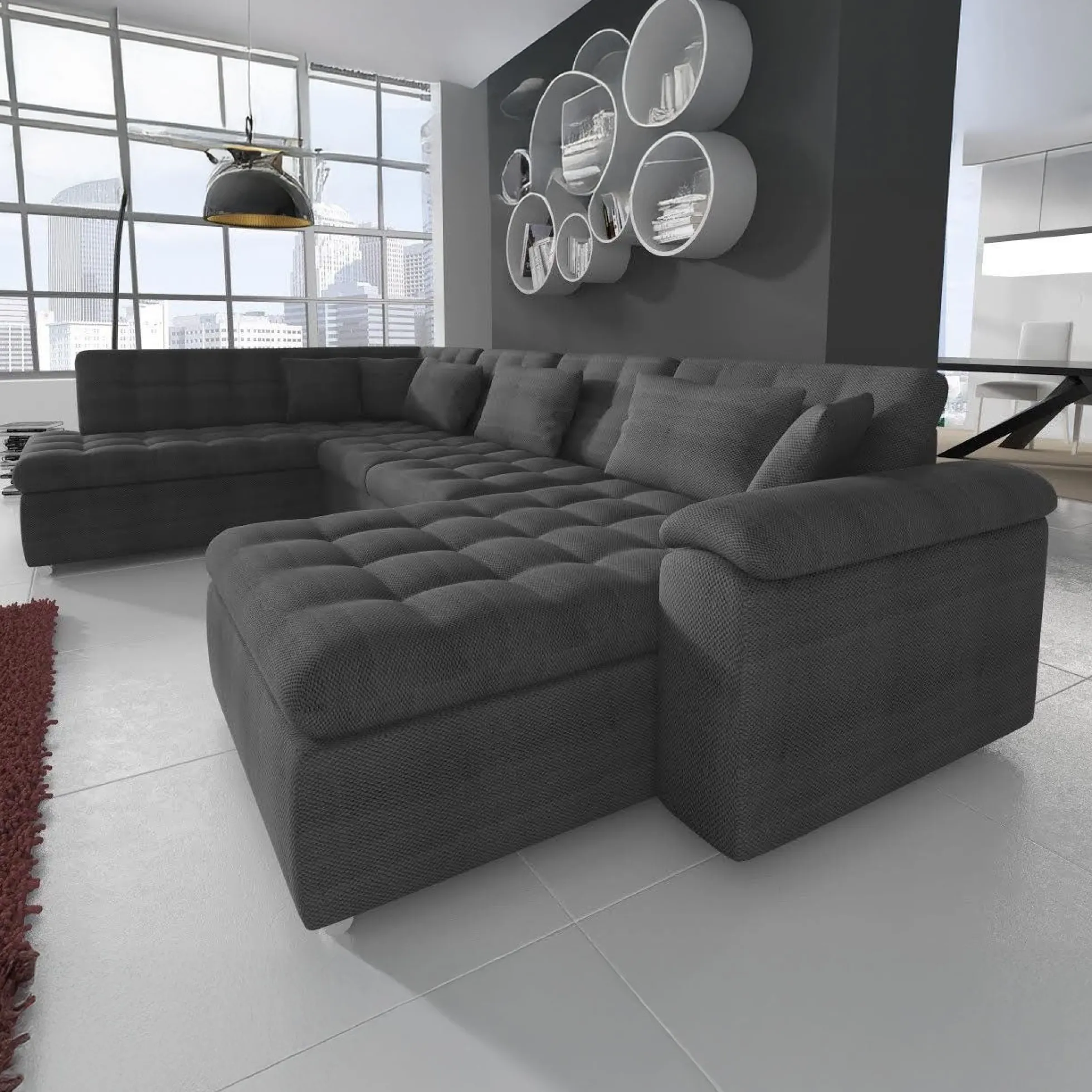 Nicoreta - Hoekbank 5-zits met chaise longue - Stof grijs - Rechts
