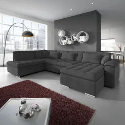 Nicoreta - Hoekbank 5-zits met chaise longue - Stof grijs - Rechts