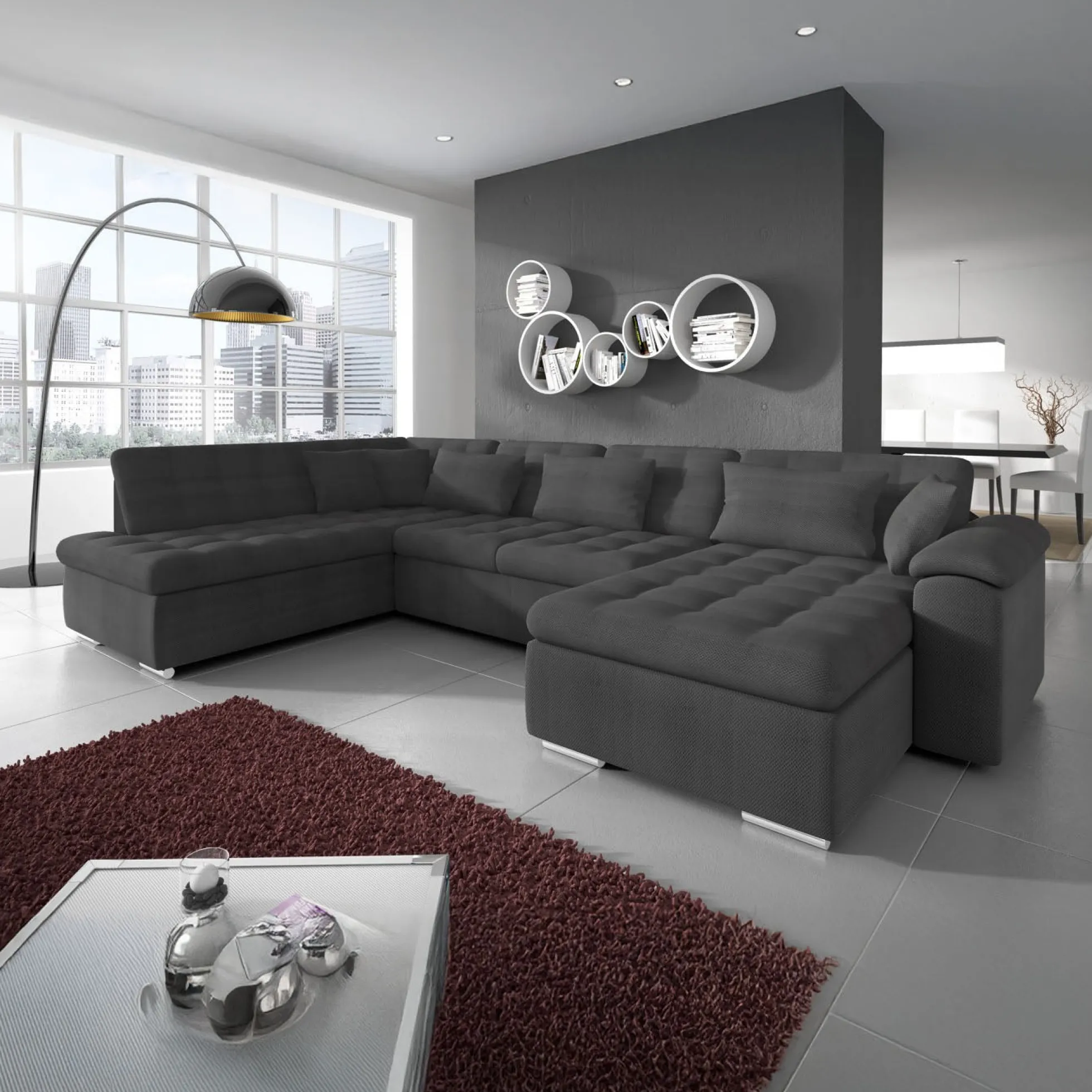 Nicoreta - Hoekbank 5-zits met chaise longue - Stof grijs - Rechts