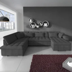Nicoreta - Hoekbank 5-zits met chaise longue - Stof grijs - Rechts