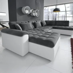 Nicoreta - Hoekbank 5-zits met chaise longue - Velvet grijs - Links