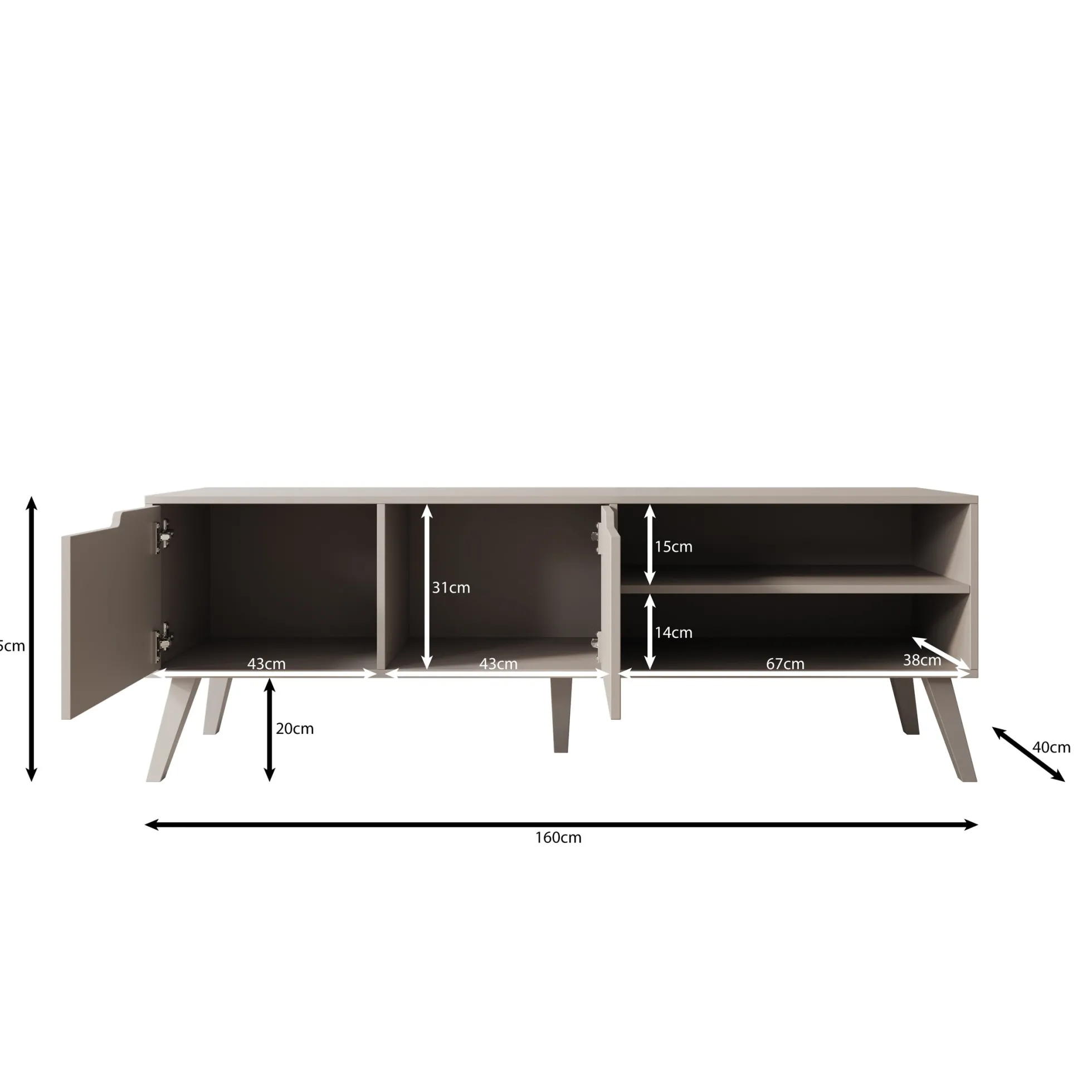 Nido - TV-Meubel - Beige - 160x40x55 cm