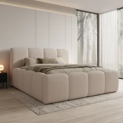 Nihito - Tweepersoonsbed - Stof beige - 180x200 cm