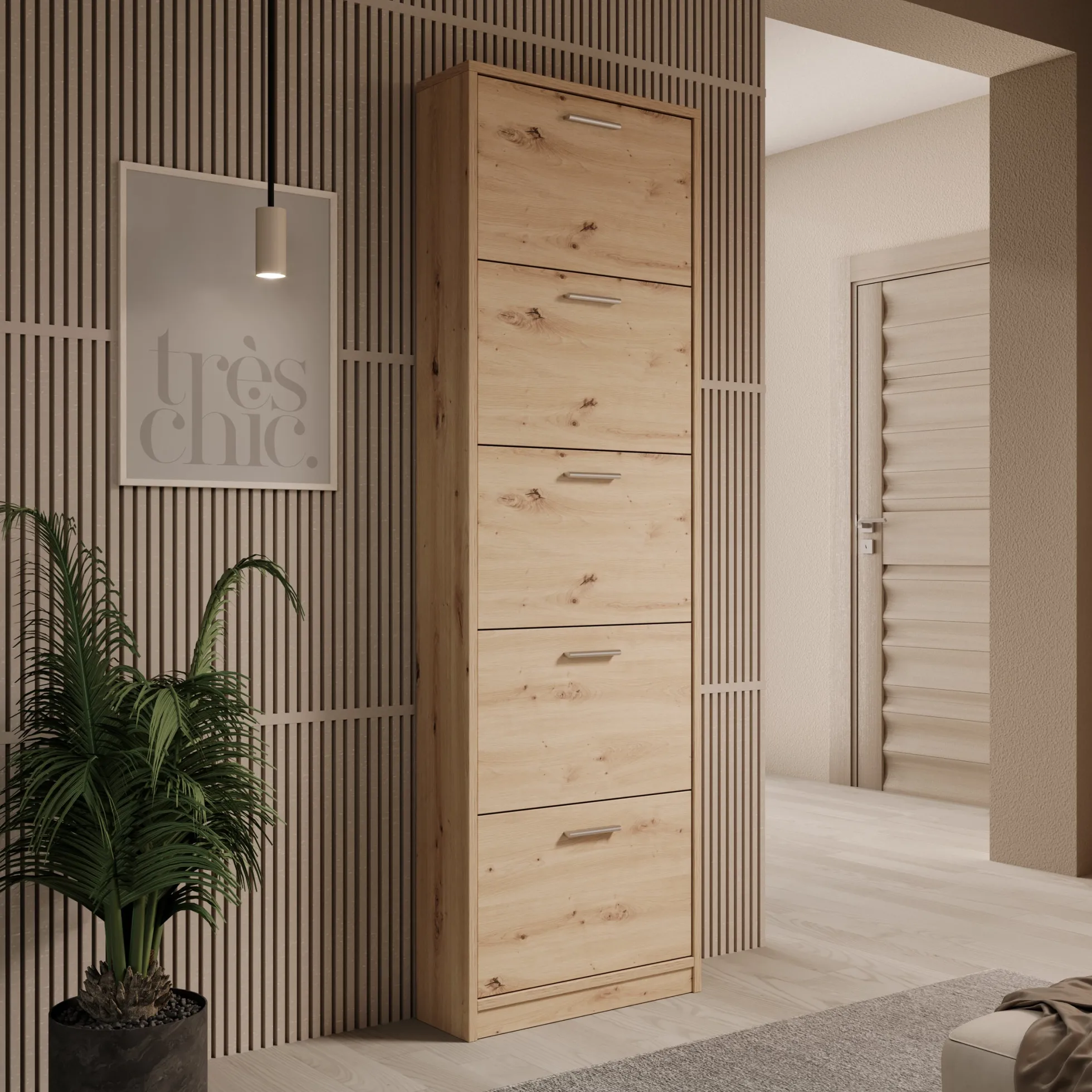 Nivik - Schoenenkast 5 vakken - Eikenpatroon - 58x20x186 cm