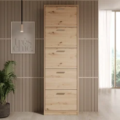 Nivik - Schoenenkast 5 vakken - Eikenpatroon - 58x20x186 cm