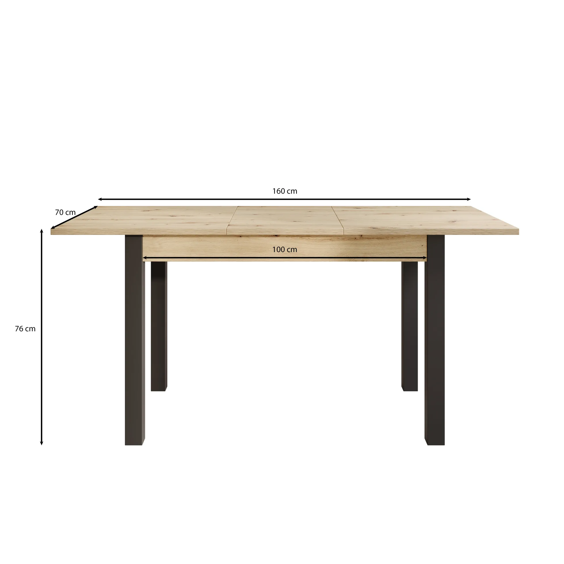Noah - Eetkamertafel - Eiken/zwart - 120x70x76 cm