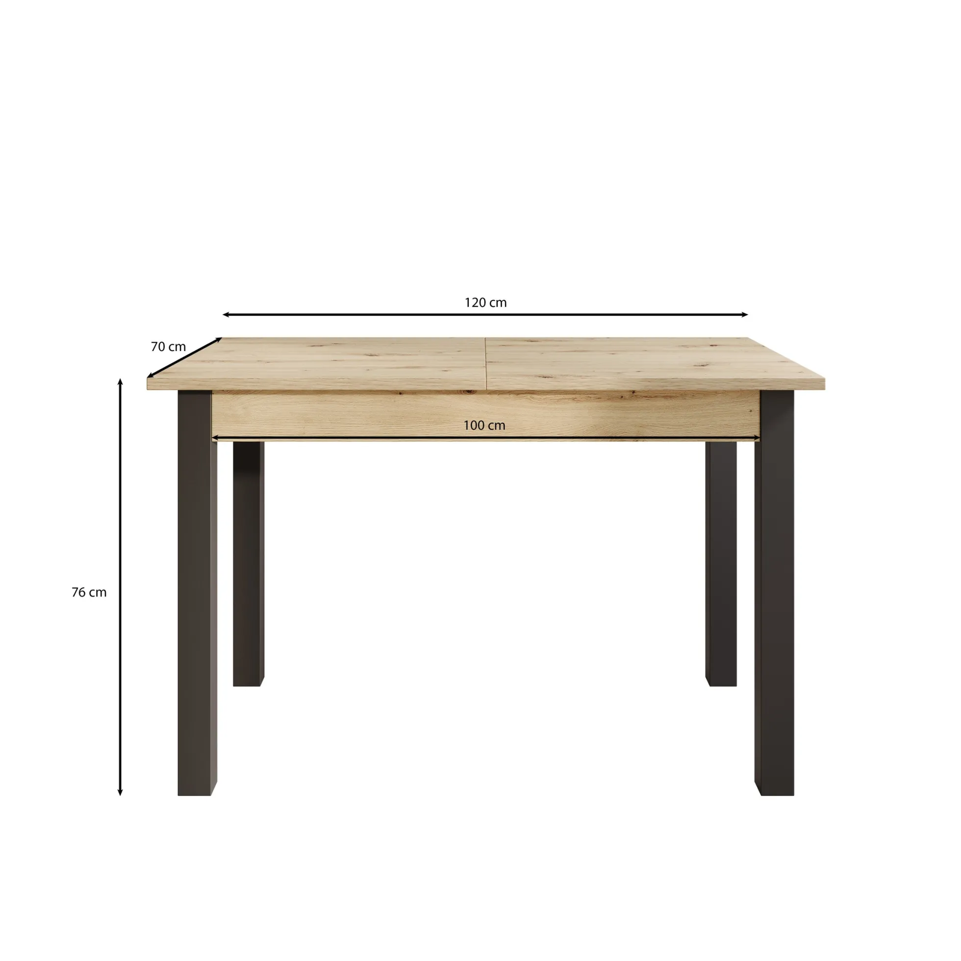 Noah - Eetkamertafel - Eiken/zwart - 120x70x76 cm