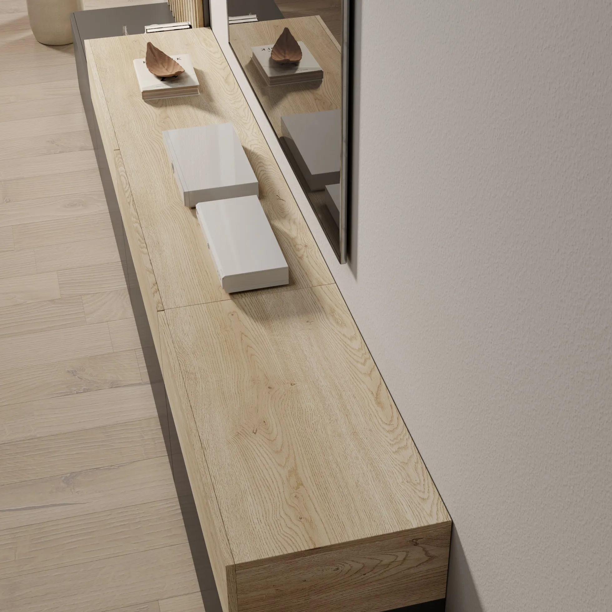 Nobu - Wandmeubel - Grijs/Eikenpatroon - 300x40x209 cm