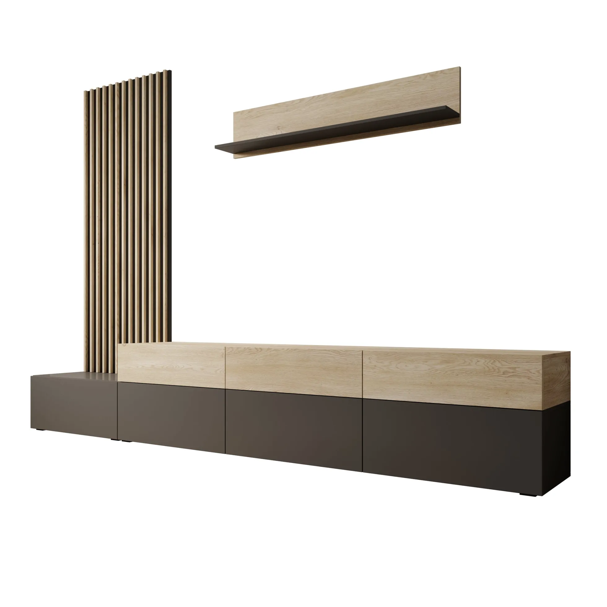 Nobu - Wandmeubel - Grijs/Eikenpatroon - 300x40x209 cm