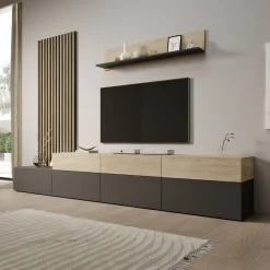 Nobu - Wandmeubel - Grijs/Eikenpatroon - 300x40x209 cm