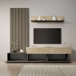 Nobu - Wandmeubel - Grijs/Eikenpatroon - 225x40x209 cm