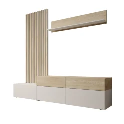 Nobu - Wandmeubel - Wit/Eikenpatroon - 225x40x209 cm
