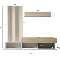 Nobu - Wandmeubel - Wit/Eikenpatroon - 225x40x209 cm