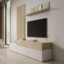 Nobu - Wandmeubel - Wit/Eikenpatroon - 225x40x209 cm