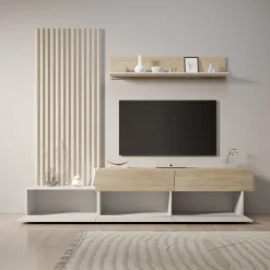 Nobu - Wandmeubel - Wit/Eikenpatroon - 225x40x209 cm