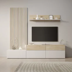 Nobu - Wandmeubel - Wit/Eikenpatroon - 225x40x209 cm