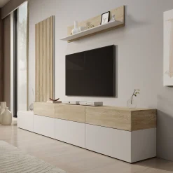 Nobu - Wandmeubel - Wit/Eikenpatroon - 300x40x209 cm