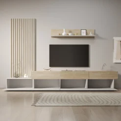 Nobu - Wandmeubel - Wit/Eikenpatroon - 300x40x209 cm