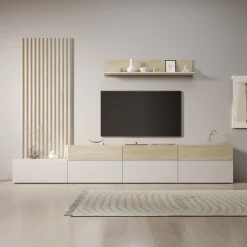 Nobu - Wandmeubel - Wit/Eikenpatroon - 300x40x209 cm