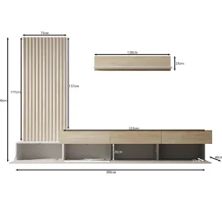 Nobu - Wandmeubel - Wit/Eikenpatroon - 300x40x209 cm