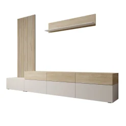 Nobu - Wandmeubel - Wit/Eikenpatroon - 300x40x209 cm