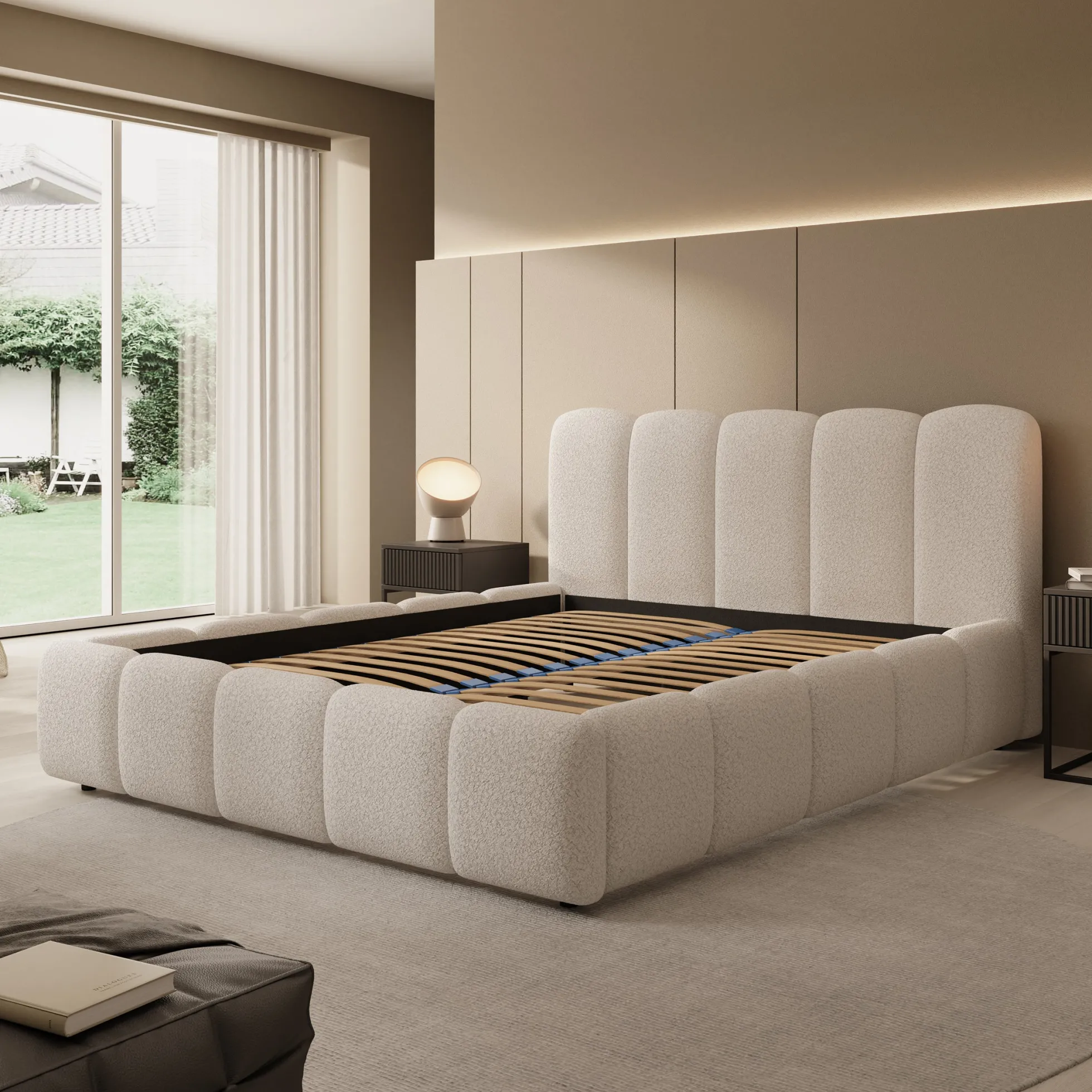 Nolena - Tweepersoonsbed - Beige teddystof - 160x200 cm