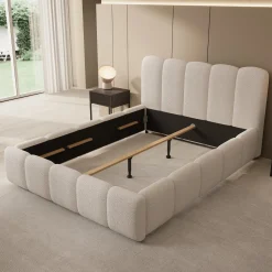 Nolena - Tweepersoonsbed - Beige teddystof - 160x200 cm