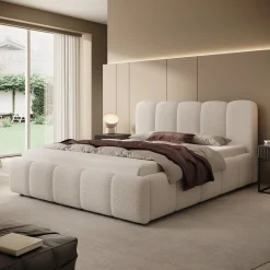 Nolena - Tweepersoonsbed - Beige teddystof - 160x200 cm