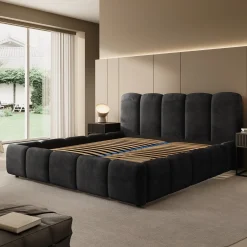 Nolena - Tweepersoonsbed - Zwart velvet - 180x200 cm
