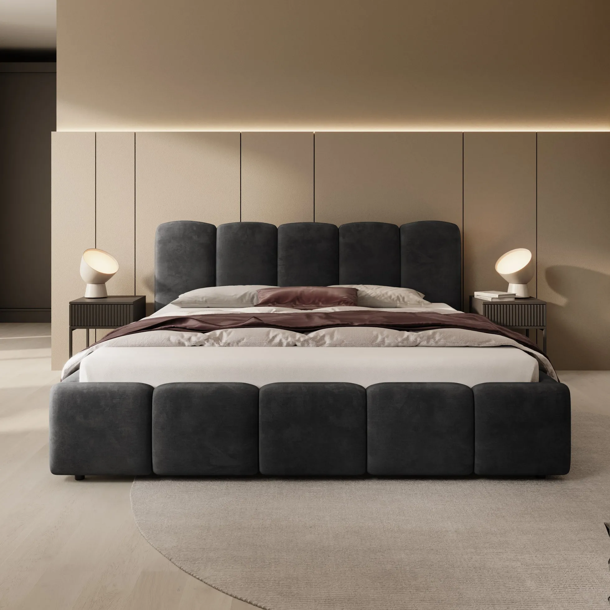 Nolena - Tweepersoonsbed - Zwart velvet - 180x200 cm