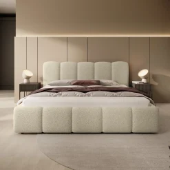 Nolena - Tweepersoonsbed - Beige stof - 180x200 cm