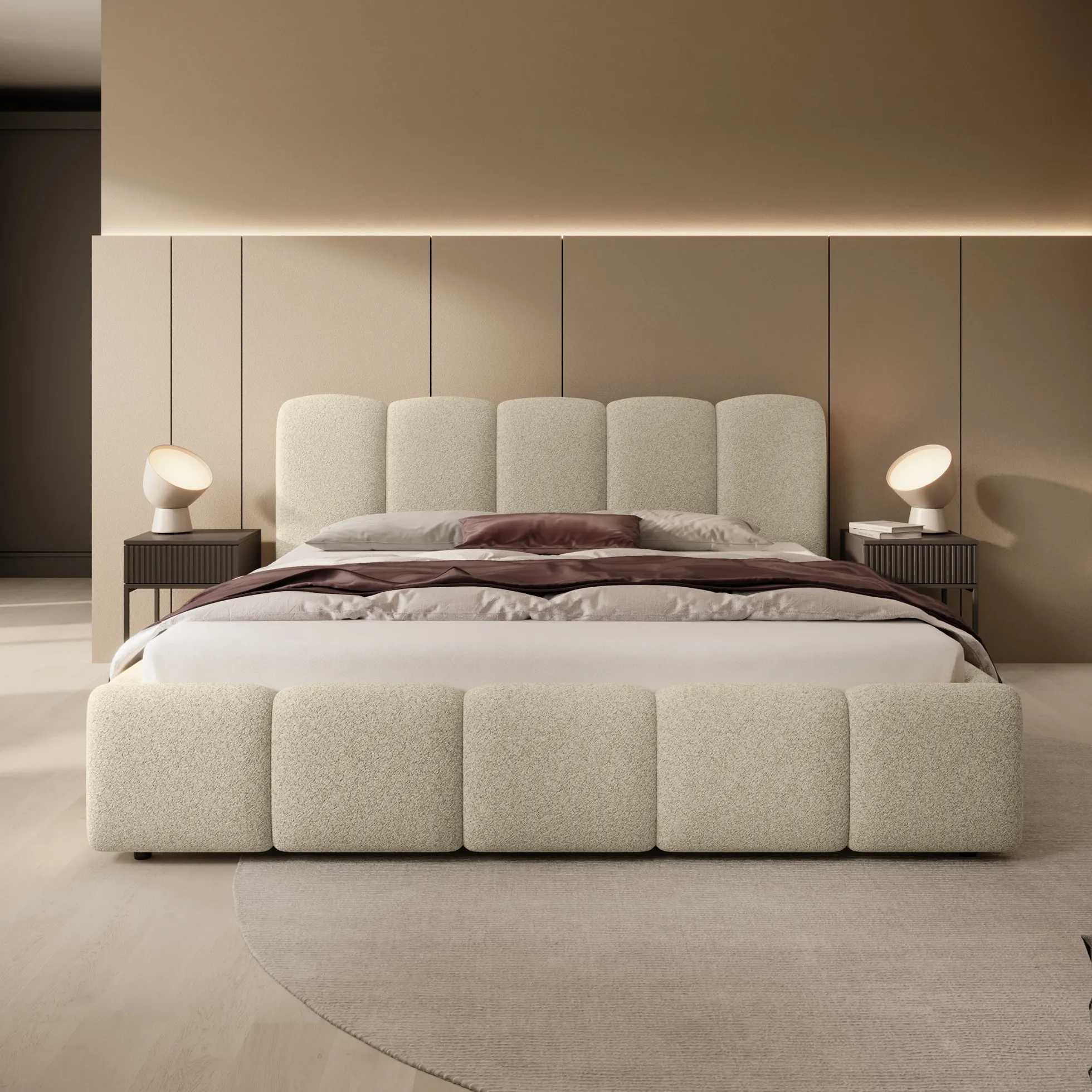 Nolena - Tweepersoonsbed - Beige stof - 180x200 cm