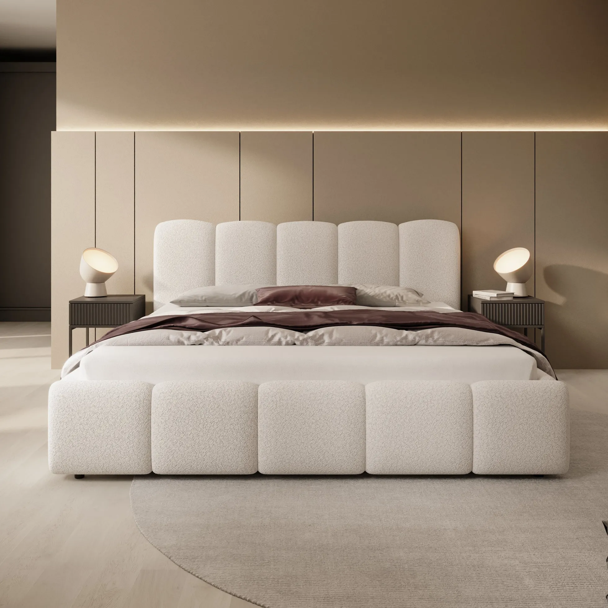 Nolena - Tweepersoonsbed - Beige teddystof - 180x200 cm