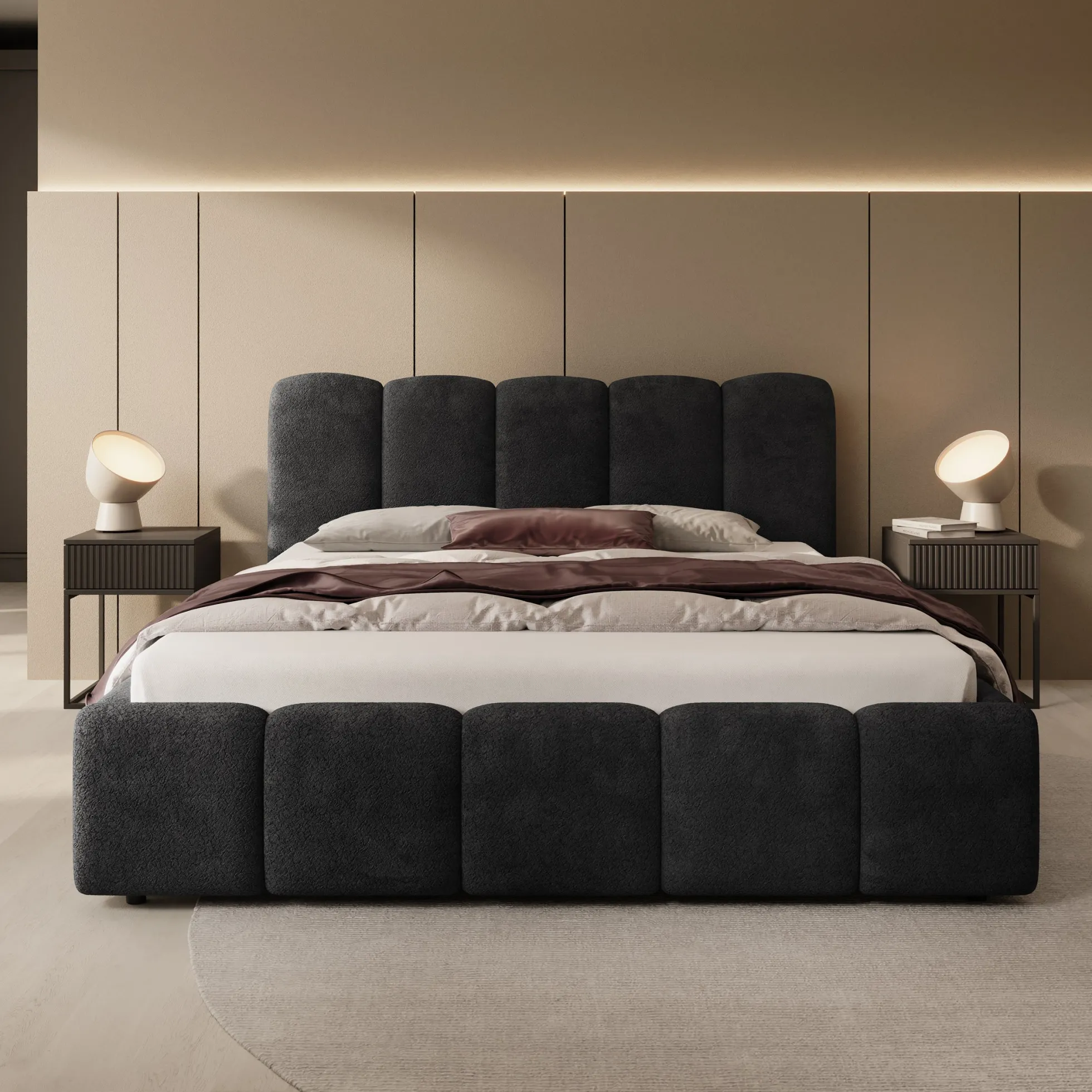 Nolena - Tweepersoonsbed - Zwart velvet - 160x200 cm