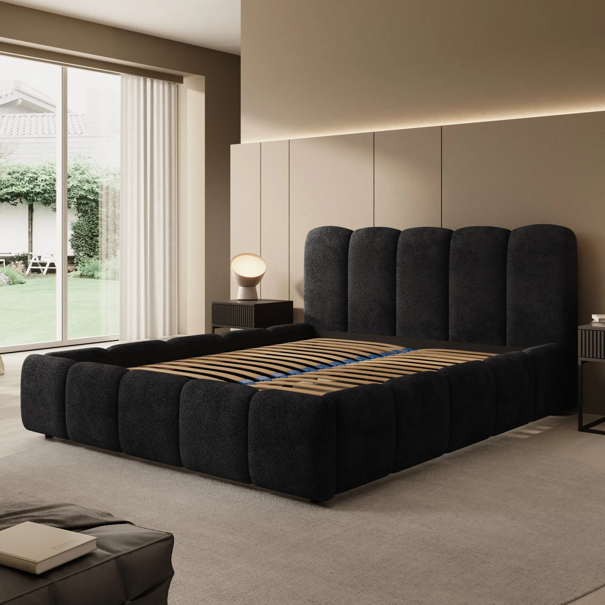 Nolena - Tweepersoonsbed - Zwart velvet - 160x200 cm