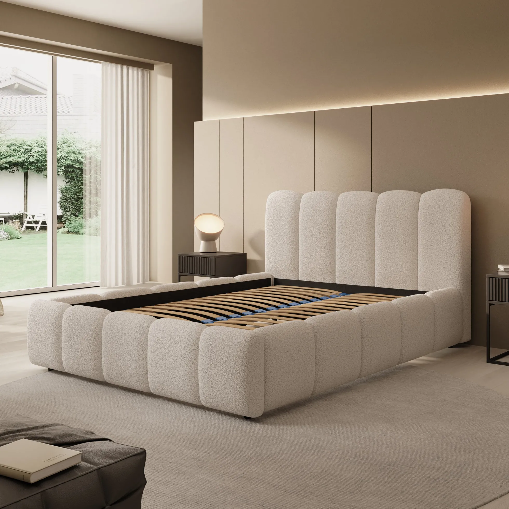 Nolena - Tweepersoonsbed - Beige teddystof - 140x200 cm