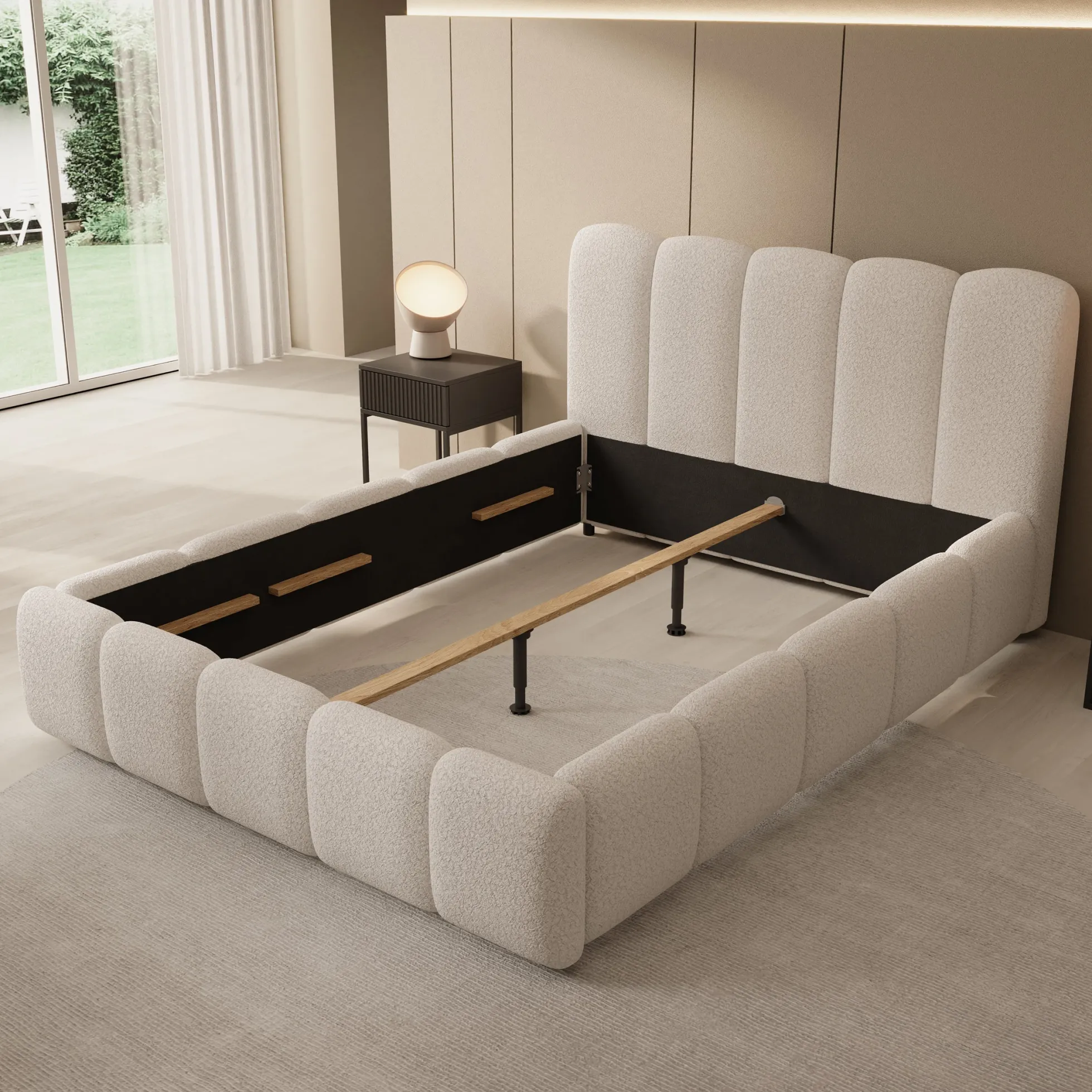 Nolena - Tweepersoonsbed - Beige teddystof - 140x200 cm