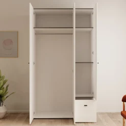 Nouran - Kledingkast 3-deurs - Wit - 117x52x208 cm
