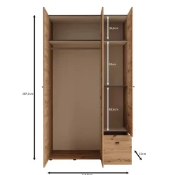 Nouran - Kledingkast 3-deurs - Eikenpatroon - 117x52x208 cm