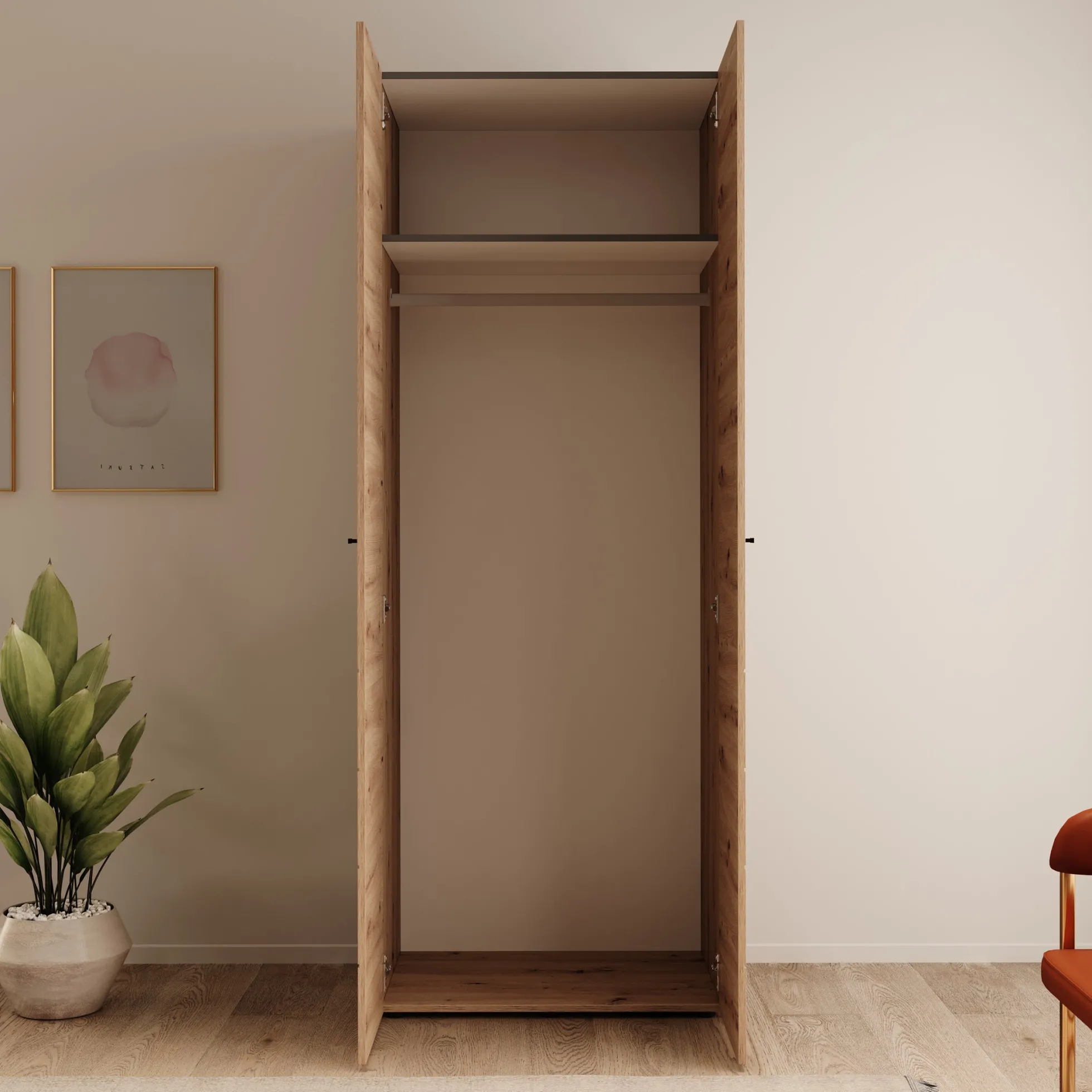 Nouran - Kledingkast 2-deurs - Eikenpatroon - 79x52x208 cm