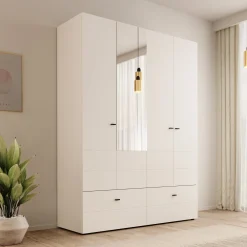 Nouran - Kledingkast 4-deurs met lades - Wit - 155x52x208 cm