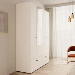 Nouran - Kledingkast 4-deurs met lades - Wit - 155x52x208 cm