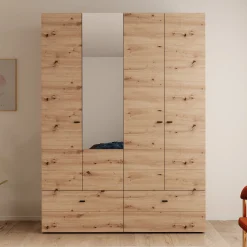 Nouran - Kledingkast 4-deurs met lades - Eikenpatroon - 155x52x208 cm