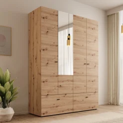Nouran - Kledingkast 4-deurs met lades - Eikenpatroon - 155x52x208 cm
