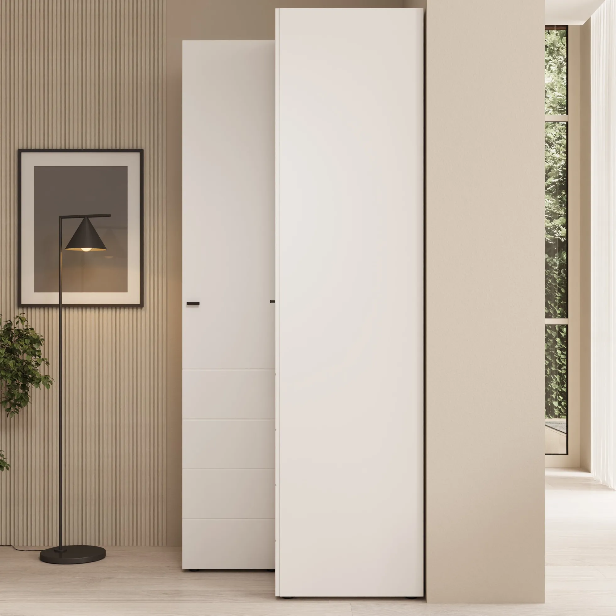 Nouran - Kledingkast hoek - Wit - 95x90x208 cm