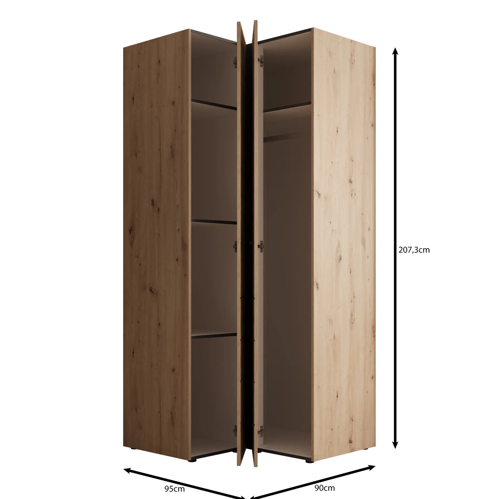 Nouran - Kledingkast hoek - Wit - 95x90x208 cm