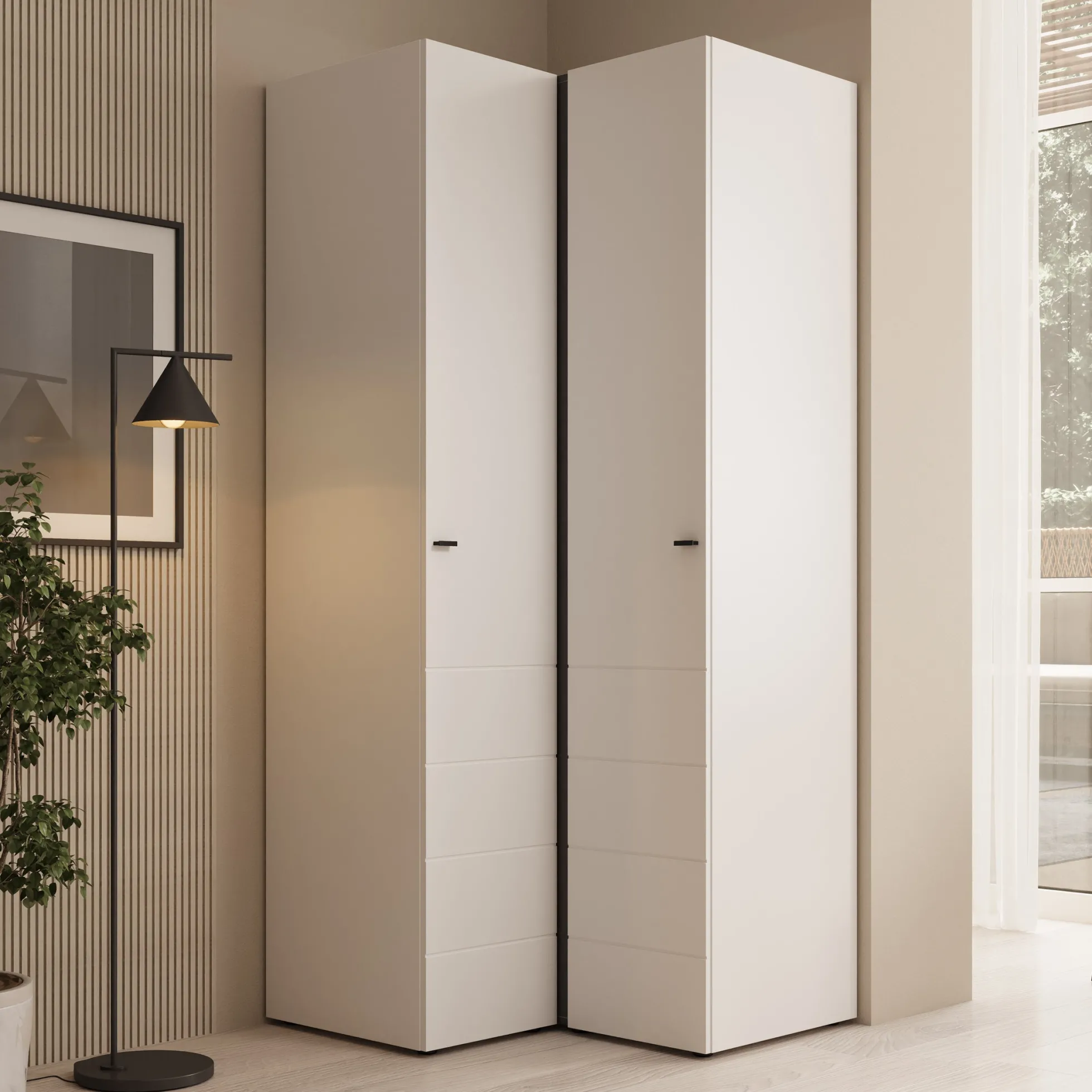 Nouran - Kledingkast hoek - Wit - 95x90x208 cm